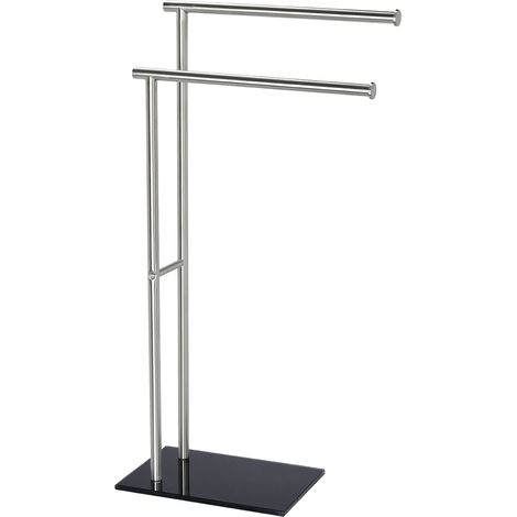 Wenko – Porte-serviettes sur pied 2 barres – Acier inoxydable et verre trempé – Dimensions 41 x 79 x 20 cm – Design élégant noir et argent