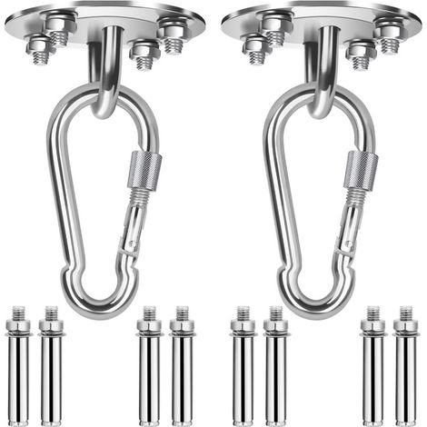 SWANEW 2x Innovativo gancio a soffitto in acciaio inox da 500 kg con sospensione in acciaio 304 per appendere lampada. amaca. yoga (1/5)