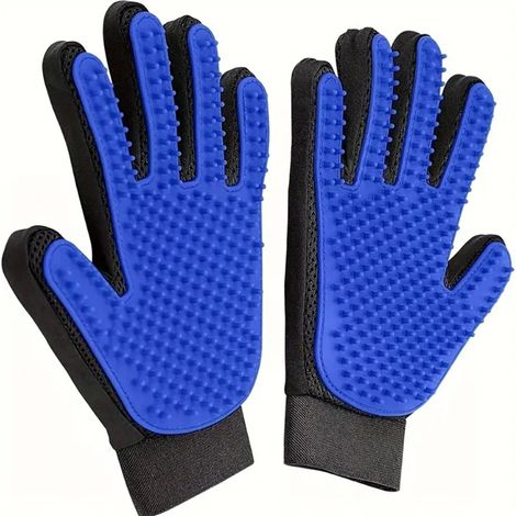 Guantes azules para mascotas para bañar, masajear, limpiar y acicalar (mano izquierda + mano derecha)