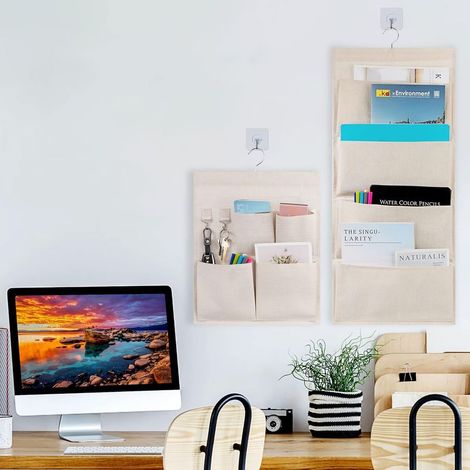 Sac de Rangement Suspendu à 4 Poches Organisateur Mural en Tissu 2 Styles Tissu Lin pour Bébé Placard Armoire Chambre Bureau Magazine (1/5)