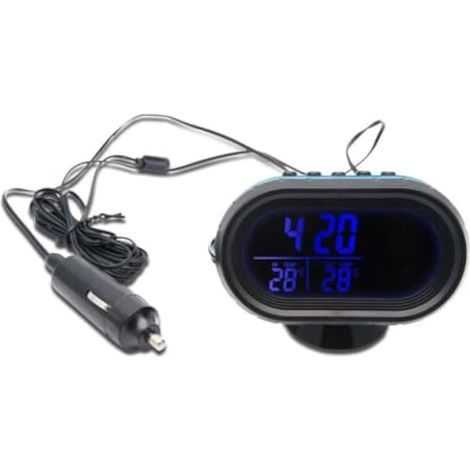 Horloge de voiture, voltmètre et thermomètre 12 V/24 V avec affichage LCD température/heure, contrôleur de batterie et horloge de tableau de bord numérique rétroéclairée. (1/3)