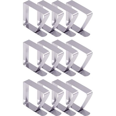 Pinzas para manteles，12 unidades，Pinzas para mantelería，Sujetamanteles ajustables，Accesorios de mesa，Para mesas gruesas，Acero inoxidable，5 x 4 cm (1/4)