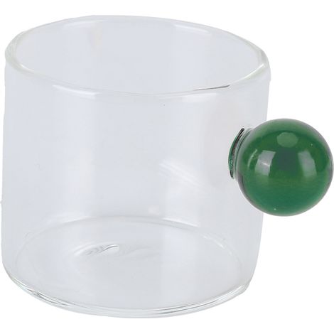 Tasse à thé en verre transparent résistant à la chaleur, 120 ml, avec anse boule, anse verte. (1/5)