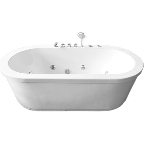 Baignoire ilôt hydromassage ovale blanche 10 jets – Perlie (1/5)