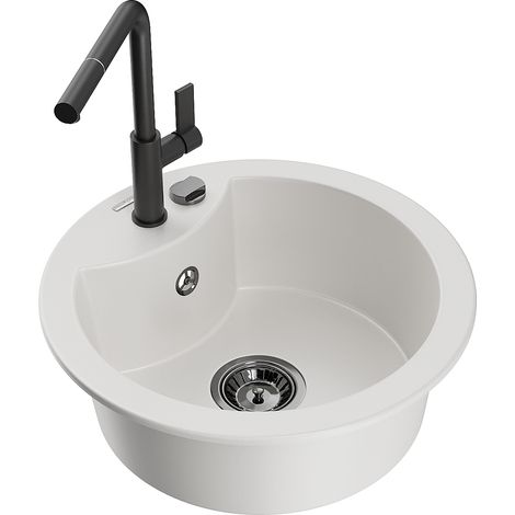 Mexen Diego 1-Becken-Granitspüle mit Mischbatterie Flora, Weiß - 6512-20-670401-70-B