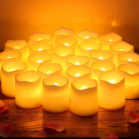 24 Pièces Bougies LED Vacillantes avec Effet Flamme Réaliste,Chauffe-Plat Électriques Sans Flamme Petite Bougie,Chandelles Clignotantes Lampe pour Noël Mariage Pâques Décoration [Classe énergétique F]
