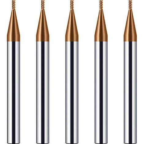 50 frese in metallo duro da 1 mm, 4 taglienti, per lavorazione CNC, rivestimento TiCN oro, fresa in VHM da 1 mm per acciaio, metallo, legno, acrilico e plastica