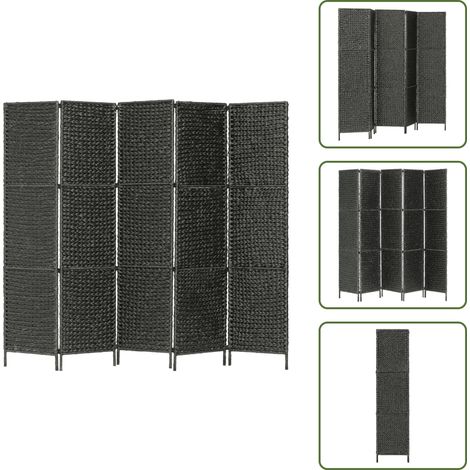 5-teiliger Paravent Schwarz 193×160 cm Wasserhyazinthe - Paravent - Raumteiler - Wasserhyazinthe - Holzdekor - Schwarz (1/5)