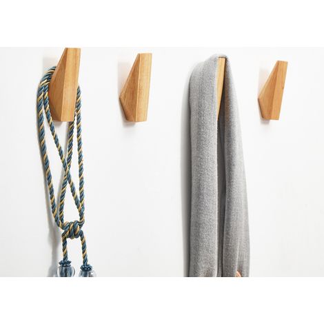 Set mit 4 Wandhaken aus Naturholz für Mäntel, Hüte und Handtücher für das Wohnzimmer