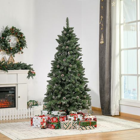 Sapin de Noël Artificiel Aspect enneigé 180H cm 50 Pommes de pin 718 Branches épines Imitation Nordmann