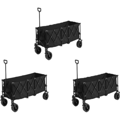 3er-Set foldable Extended Wagon with 220lbs Weight Capacity, Heavy Duty 300L Folding Utility Garden Cart with Big All-Terrain Beach Wheels & Drink Holders. Black (1/5)