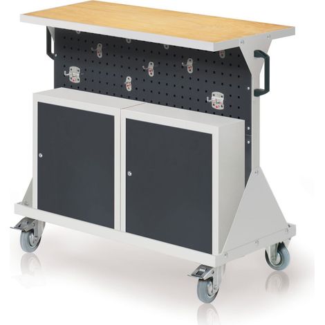 Kappes RasterMobil® Größe 2 - 1000x930x500mm - 4x Lochplatten - 2x Einhängeschrank - Auflageboden inkl. Multiplexwerkbankplatte - anthrazitgrau