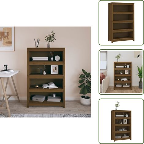 Bibliothèque Marron miel 80x35x126 cm Bois de pin massif - Bibliothèque - Meuble Rangement - Étagère - Armoire À Livres - Bibliothèque Design (1/5)