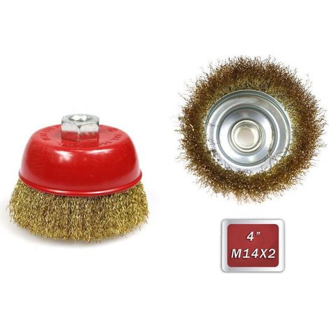 TrAdE Shop Traesio - Spazzola A Tazza 100 Mm Per Smerigliatrice Flex Con Fili Ferro Ondulati Ottonati -