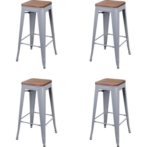 Lot de 4 tabourets de bar 42,5x42,5x77 cm naturel et gris - GALTON