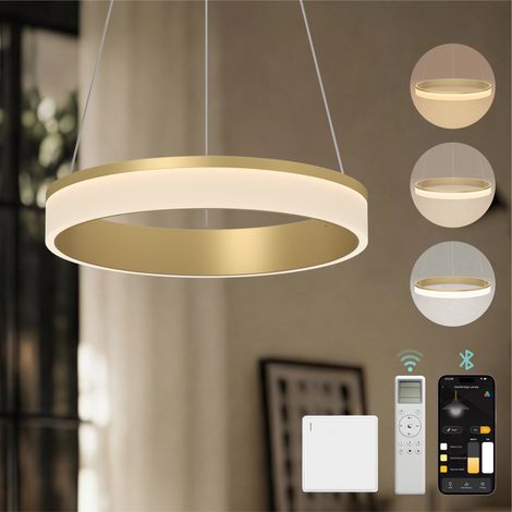 Mai & Mai Lustre Suspension Plafonnier LED Triple Commande Câble Réglable Lampe de Nuit pour Salle à Manger Salon Chambre Doré 40×40 CM 20W Luvina-02 (1/5)