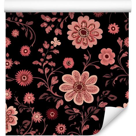 Papier peint à fleurs magnifiques, noir et bordeaux, pour salon et chambre, 50 x 1000 cm (1/5)