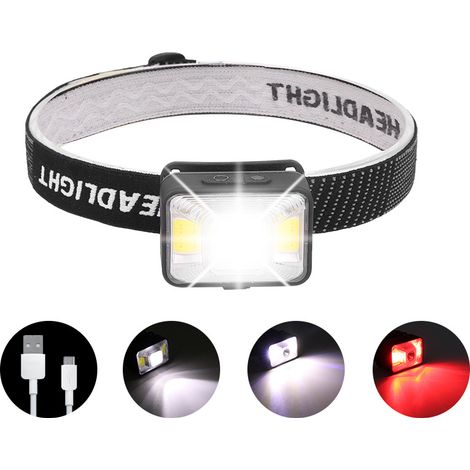 EASYCOMFORT Phare LED rechargeable par USB 1800 mAh, 200 lumens, petit mini phare lumineux de travail avec 5 modes d'éclairage blanc et rouge, phare puissant étanche IPX5 pour la course, le camping, l (1/5)