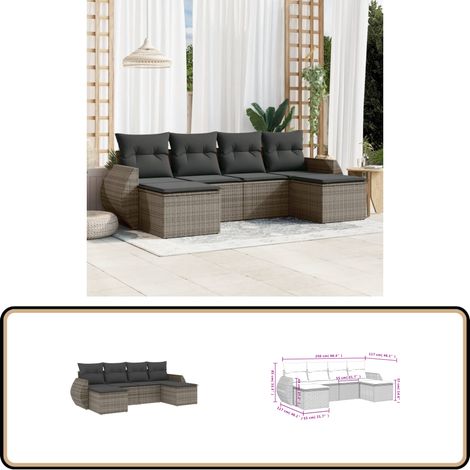 Salon de jardin 6 pcs avec coussins gris résine tressée - Ensemble Salon De Jardin - Mobilier De Jardin - Canapé Extérieur - Set De Jardin - Chaise Lounge