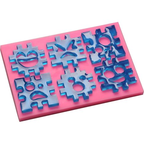 Moule en silicone puzzle visage souriant 50-447, moule à pâtisserie pour décoration de gâteaux, moule à biscuits fondant, moule à pudding au chocolat, moule à savon artisanal, moule à résine époxy