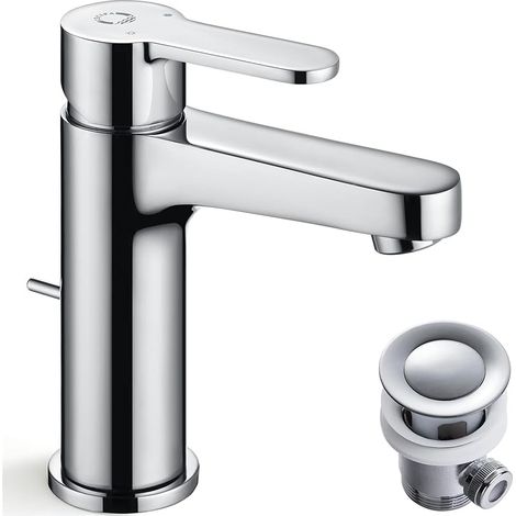 Robinet Salle de Bain avec Tirette, Mitigeur Monocommande pour Lavabo, Hauteur de Bec 112mm, Robinet Hochdruck Économiseur d’Eau, Waschtischbatterie incluant Accessoires et Drain (1/5)