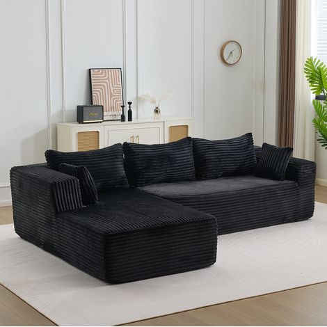 Divano angolare modulare in velluto a coste nero OKMYHOME (1/5)