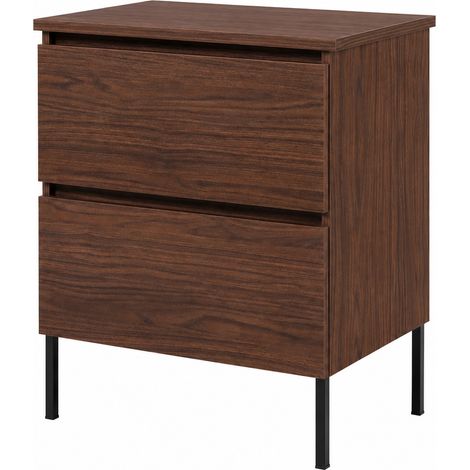 Mobile Bagno a Terra sotto Lavabo con Piano, 2 Cassetti con Chiusura Ammortizzata, Frontale Liscio senza Maniglie, Rovere noce + Piano Rovere noce, Piedini Neri, 60 x 46 x 73,6 cm (1/5)