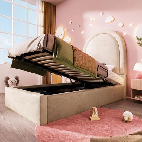 Cadre de lit beige en PU 206 x 91 x 120 cm (1/5)