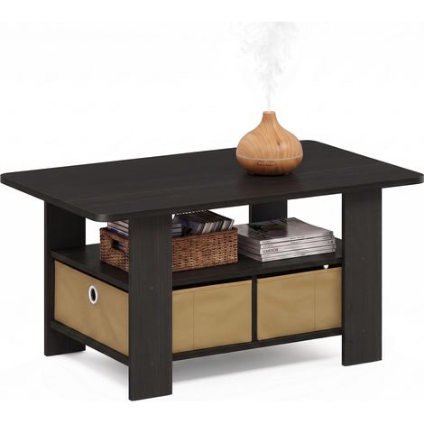 Table Basse, Petite Table Basse Moderne avec Rangement et tiroir Poubelle, Table d'appoint pour Salon, Chambre, Bureau, Expresso foncé (1/5)