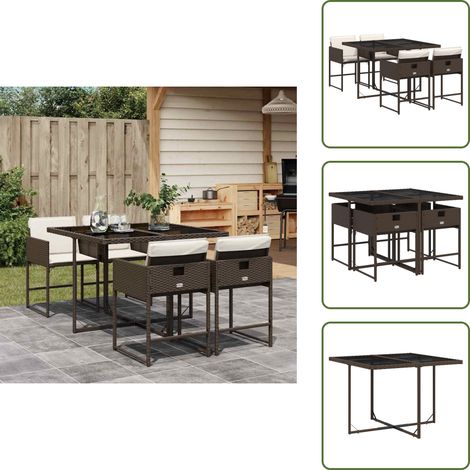 5-tlg. Garten-Essgruppe mit Kissen Braun Poly Rattan - Garten Essgruppe - Garten Essgruppen - Outdoor Essgruppe - Terrasse Essgruppe (1/5)