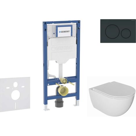 Geberit Duofix - Conjunto de instalación empotrada, inodoro Oudee y asiento softclose, pulsador Sigma20, negro brillante/negro mate SANI11CA5131B