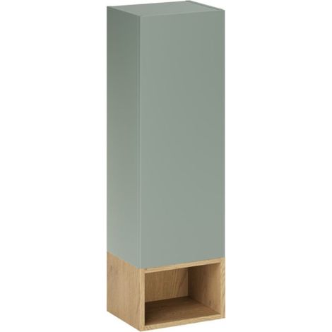 Colonna di stoccaggio OSTER 30cm – mobile sospeso verde salvia 1 porta e nicchia visibile aspetto rovere chiaro
