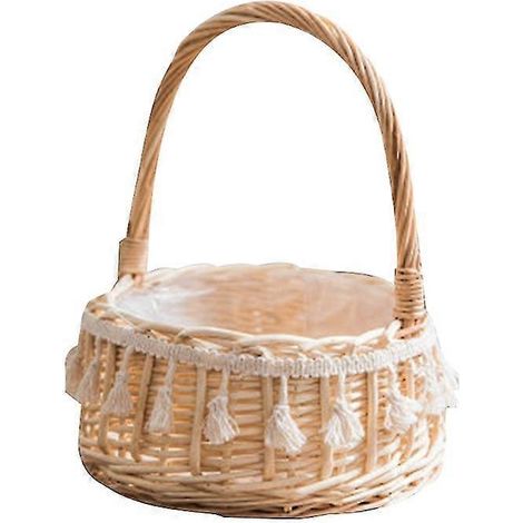 Handgefertigter Blumenkorb aus natürlichem Rattan, gewebt für Zuhause, Küche, Garten, Gemüseaufbewahrung, Pflanzgefäß, Halter, Hochzeitsfeier Ta--11