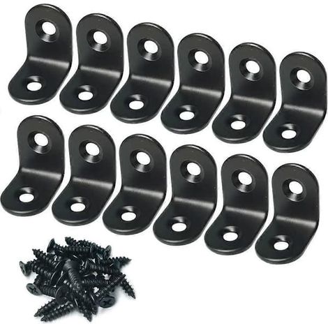 Raccords d'angle, raccords à angle droit, raccords d'angle noirs en acier inoxydable, raccords d'angle pour étagères avec vis 20 x 20 mm - 12 pièces (1/3)