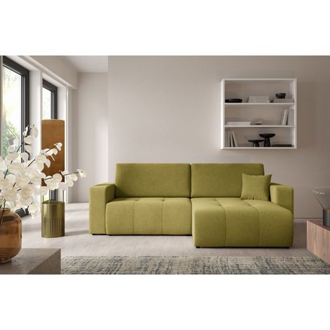 Ecksofa Sofa mit Schlaffunktion AUGUSTO in Stoff Wind Moosgrün Ottomane Rechts (1/5)