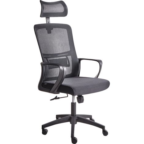 Silla de oficina con base giratoria reposacabezas regulable en altura de malla negro Monarch