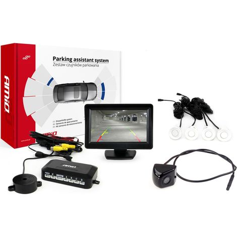 Kit di sensori di parcheggio TFT01 da 4,3" con telecamera HD-310, 4 sensori, bianco (1/5)