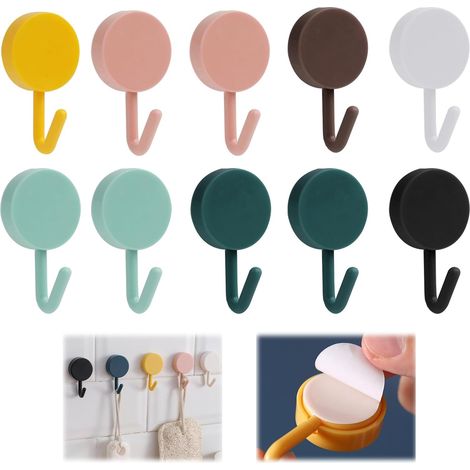 10 crochets muraux colorés, petits, sans percer ni clous, pour serviettes, peignoirs, salle de bain, cuisine (1/5)