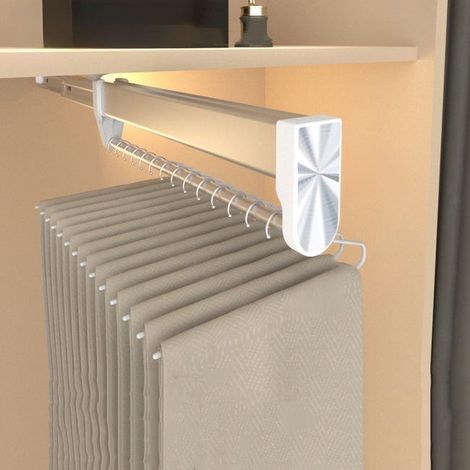 Cintre rétractable à fixation supérieure, barre de suspension réglable par simple pression, tiroir en acier inoxydable, blanc, 44,2 cm