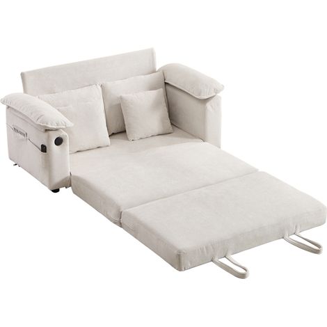 3-in-1 Futon-Schlafsofa, klappbar, weiß, mit Seitentaschen, 148 x 120 x 80 cm (1/5)