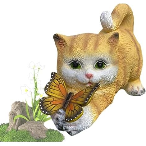 Statue de Chat à énergie Solaire,Papillons Lampes solaires pour extérieur,Figurine de d'animal décorative pour Jardin,Sculpture en résine étanche,Éclairage LED,pour Pelouse,Terrasse (Style 2)