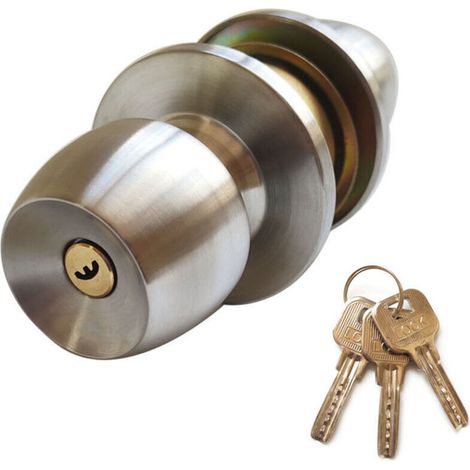 royaluxe -Serrure De Bouton De Porte, Avec 3 Cles, Acier Inoxydable Poli (1/5)