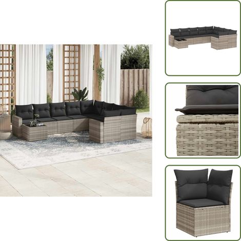Cojines para sofás - vidaXL Set sofás jardín 10 pzas con cojines ratán sintético gris claro - Asientos de jardín