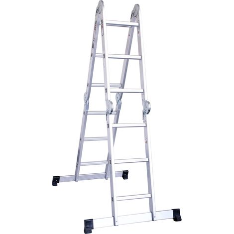 STIER Mehrzweckleiter aus Aluminium, max. 3,37 m, 12 Stufen, 4x3 Sprossen, Tragfähigkeiten 150 kg, 6 Aufbauvarianten, Vielzweckleiter, Alu Leiter klappbar, Universalleiter