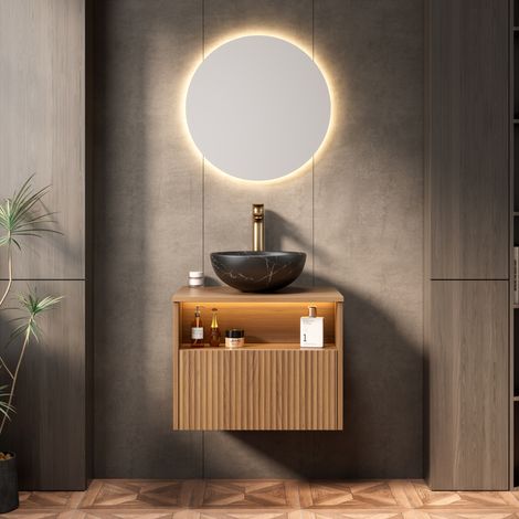Meuble vasque suspendu 60x46x60,8 cm céramique noire, rangement intégré pour salle de bain – MEUBLIV (1/5)