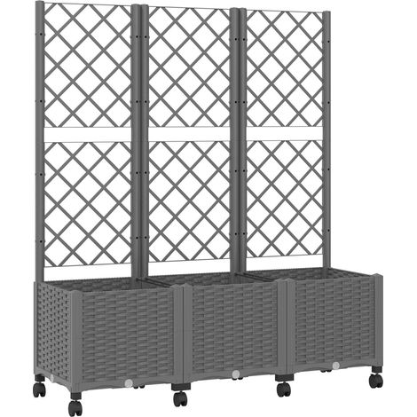 Jardinera con enrejado y ruedas Gris Claro 120 x 40 x 146 cm PP vidaXL