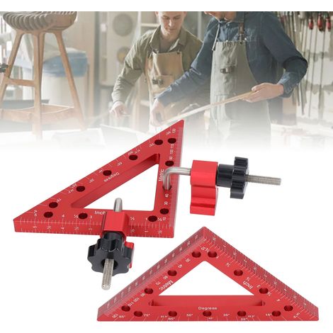 Assemblage de panneaux de menuiserie, installation d'une règle de positionnement triangulaire et d'un clip de fixation, bloc de positionnement à 90°. (1/5)