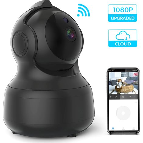 Caméra IP WiFi 1080p Full HD sans fil 2,4 GHz avec vision panoramique, détection de mouvement, audio bidirectionnel, vision nocturne, idéale pour la surveillance de bébé, d'animal de compagnie ou de p
