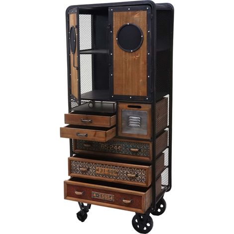 Apotheker-Schrank HHG-317, Kommode Rollwagen Metallregal, Tanne Holz Vintage Shabby-Look 146x60x35cm (1/5)