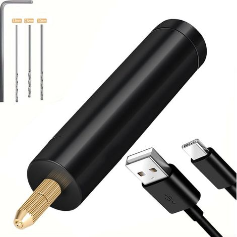 Taladros eléctricos ligeros y compactos, herramienta rotativa USB, bolígrafo grabador recargable con brocas para la fabricación de joyas y proyectos de bricolaje (modelo recargable). (1/5)